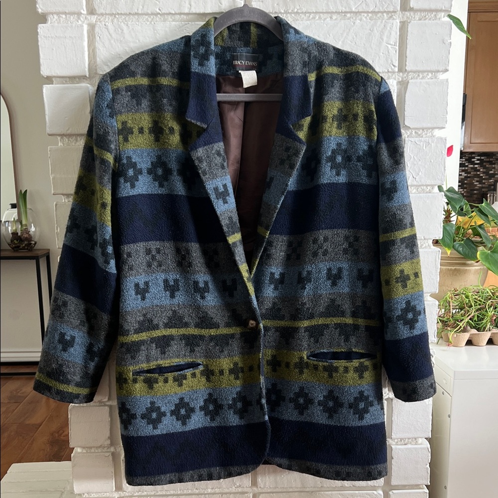 Tracy Evans Blue and Green Southwest Patterned Blazer